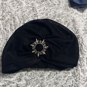 Aldo Black Sparkle Turban with Crystal Sunburst Brooch